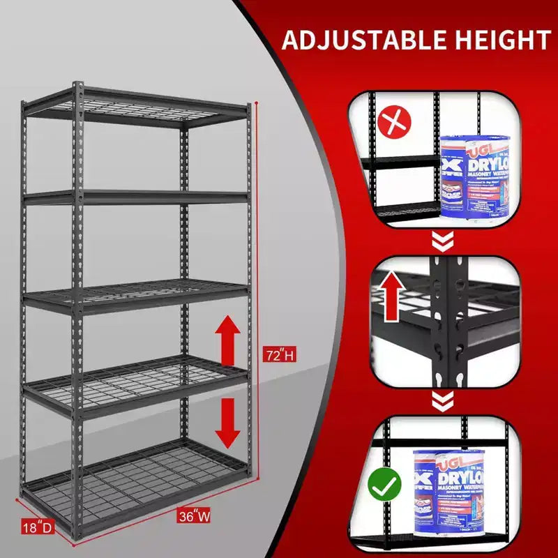 5-Tier 36"x18"x72" Steel Boltless Shelving Load 4000lbs with Wire Deck Dark Gray