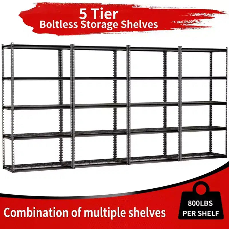 5-Tier 36"x18"x72" Steel Boltless Shelving Load 4000lbs with Wire Deck Dark Gray