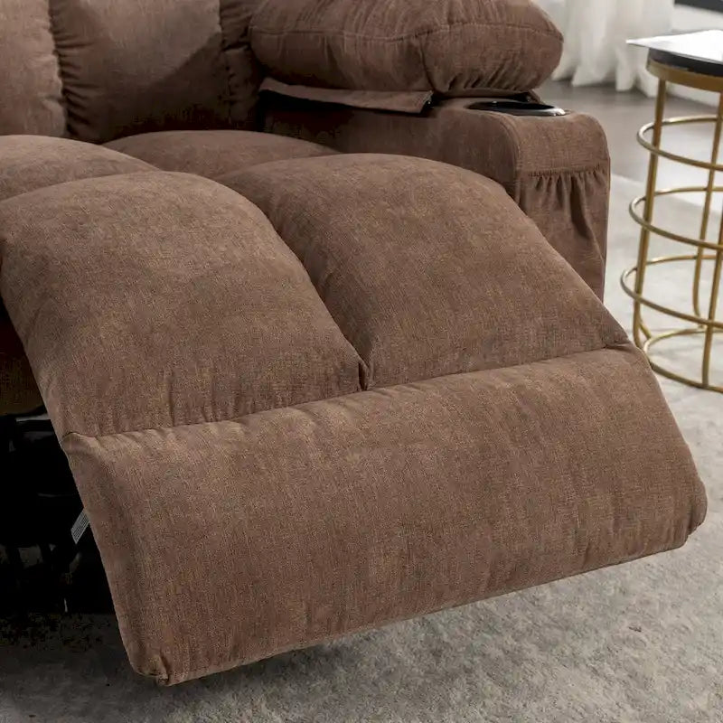 Fauteuil inclinable gris surdimensionné avec fonctions de chauffage et de massage, inclinaison à 150°, bascule à 30°, port USB pour la recharge et 2 porte-gobelets