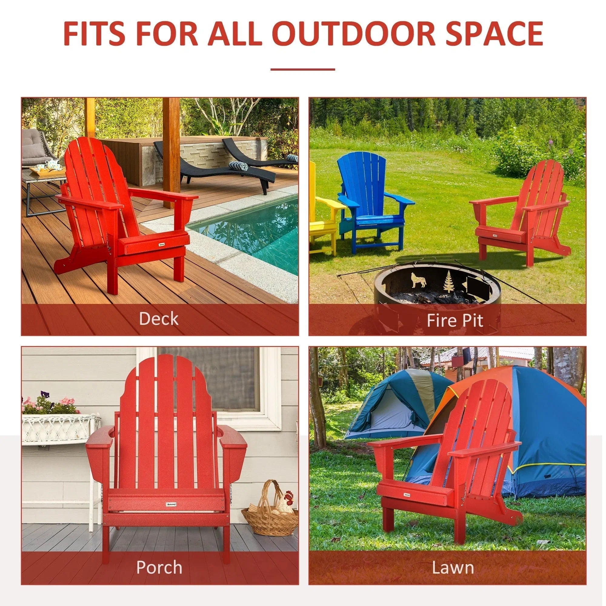 Chaise Adirondack pliante, chaises longues de plage en plastique HDPE toutes saisons pour terrasse et mobilier de jardin