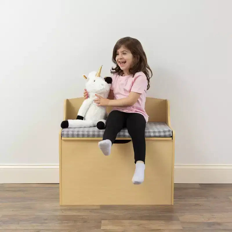 Kids' Hinged Toy Chest Wood: MDF Frame, Steel Hardware, Bin Shelves, 1 Drawer, 1 Shelf