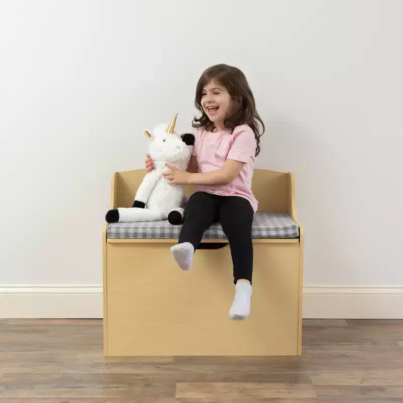 Kids' Hinged Toy Chest Wood: MDF Frame, Steel Hardware, Bin Shelves, 1 Drawer, 1 Shelf