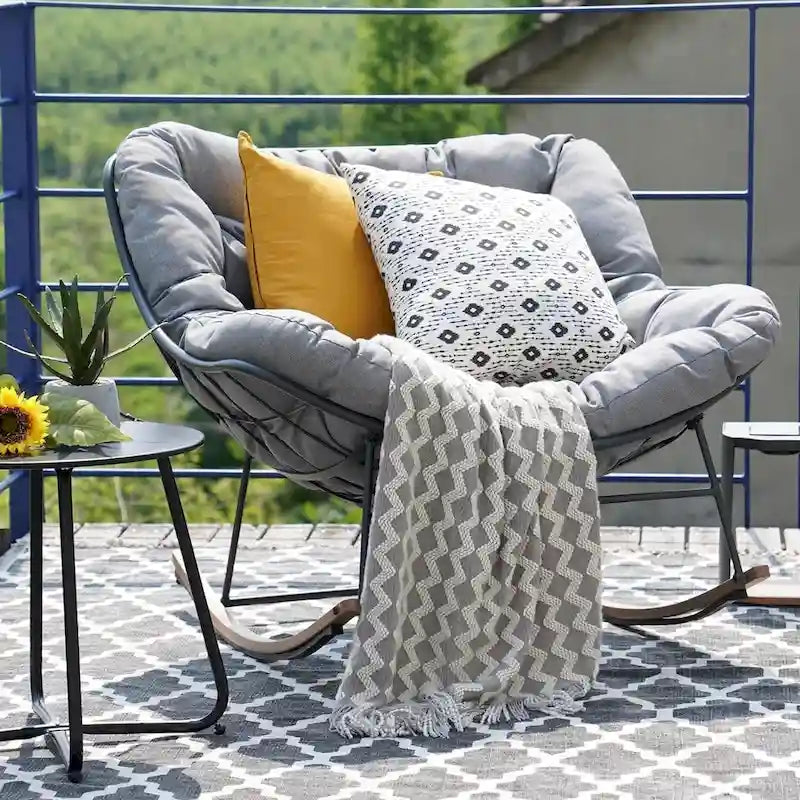 Fauteuil à bascule géant de patio, Chaise œuf Freestyle intérieure-extérieure avec coussin Rembourré Fauteuil de salon moderne pour jardin, cour arrière