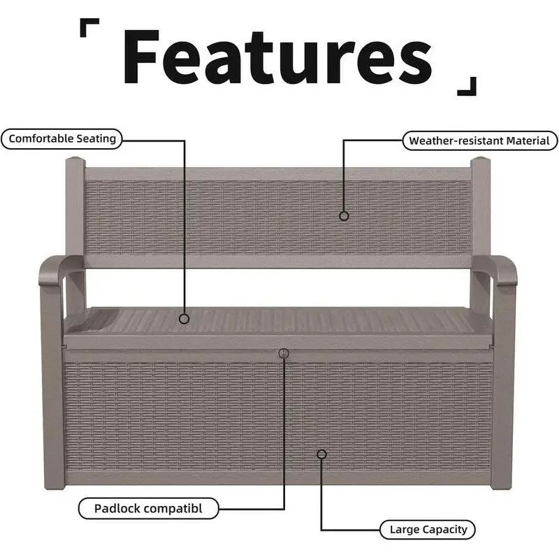 Banc de rangement en résine tout temps avec compartiment caché verrouillable - Aspect rotin, capacité de 227 kg, rangement de 265 litres