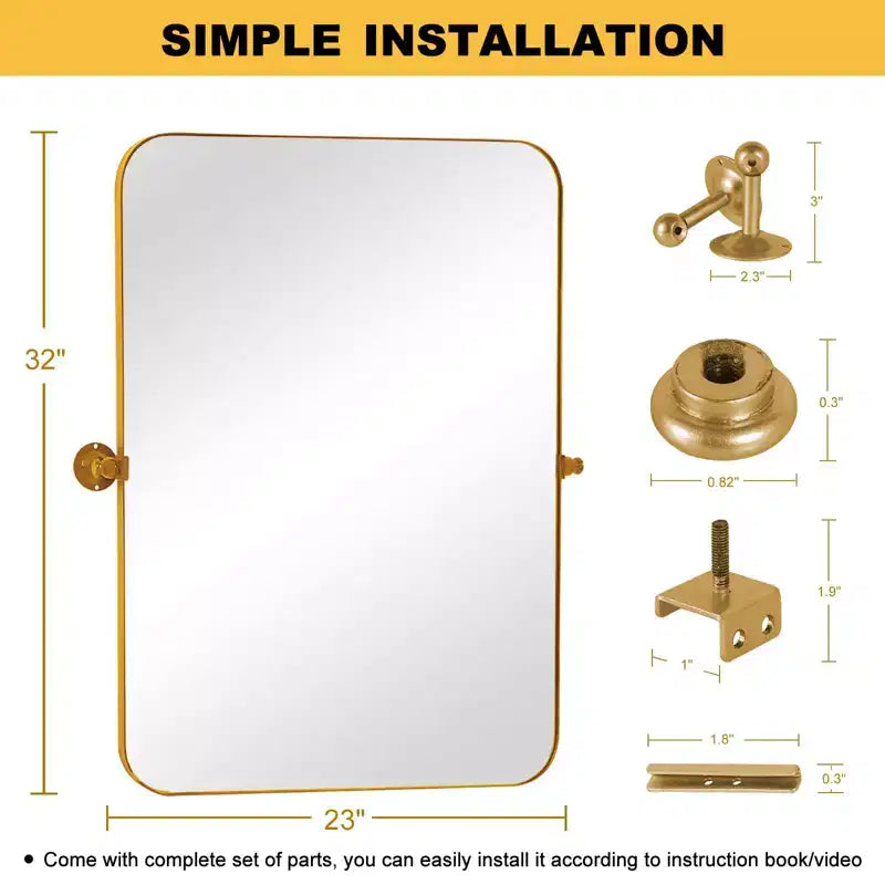 Wrought Iron Gold Rect Mirror - Rounded 80x60cm