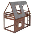 Lit superposé cabane en bois de taille double avec toit, échelle et 2 fenêtres, chêne et gris fumé