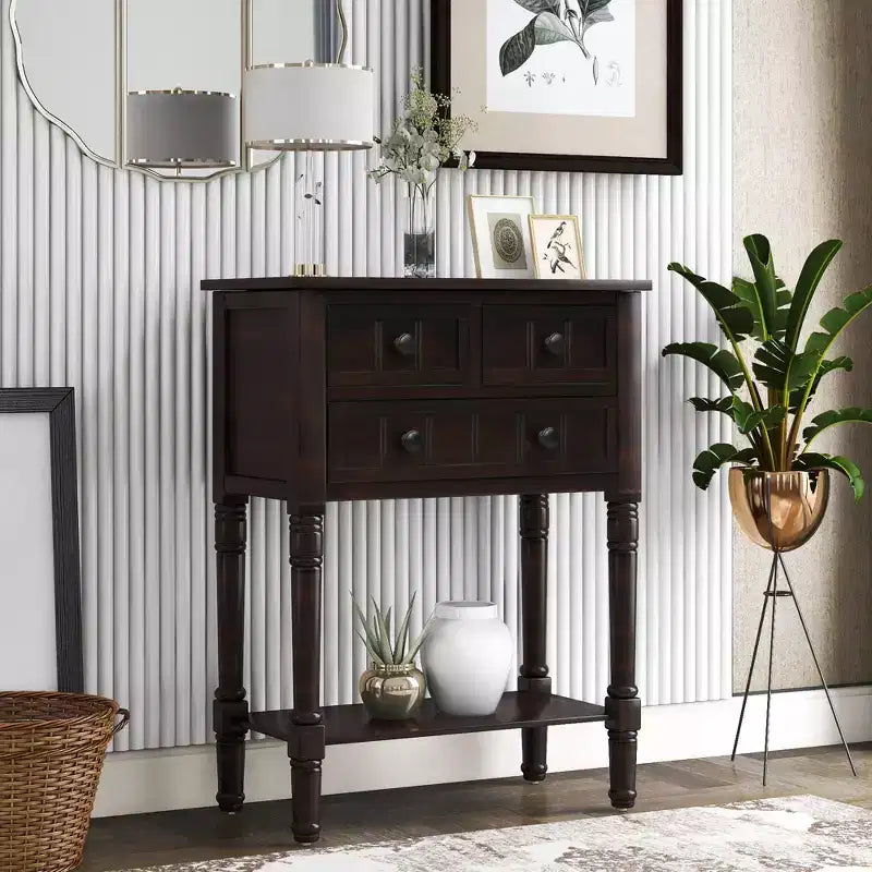 23.7 in. Rectangle Wood Console Table with 3 Drawers