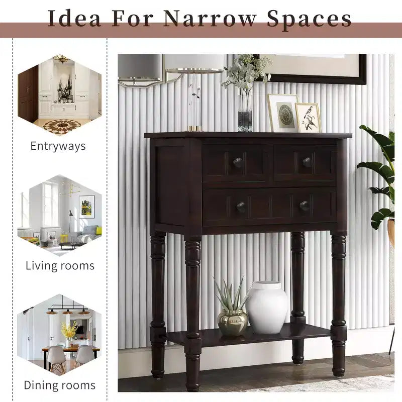23.7 in. Rectangle Wood Console Table with 3 Drawers