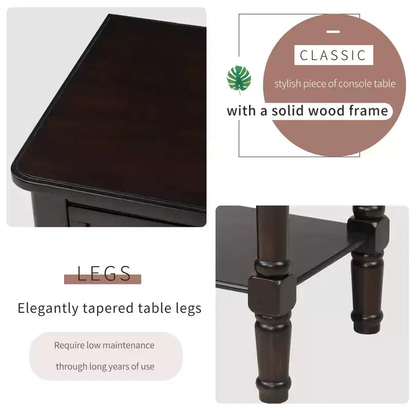 23.7 in. Rectangle Wood Console Table with 3 Drawers