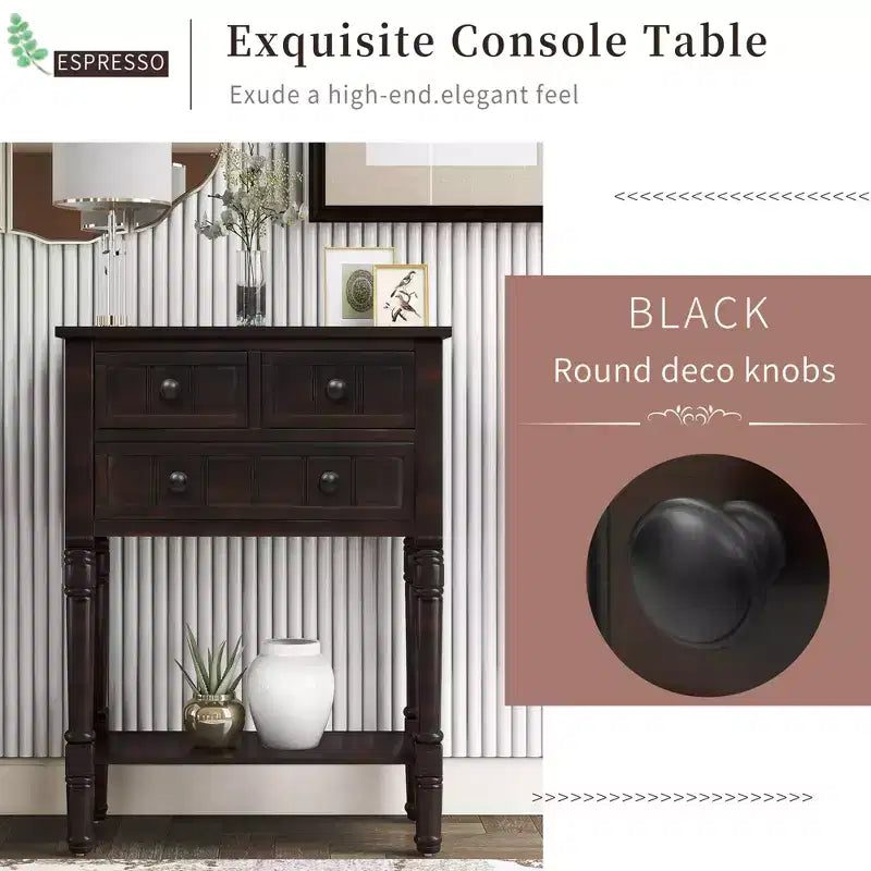 23.7 in. Rectangle Wood Console Table with 3 Drawers