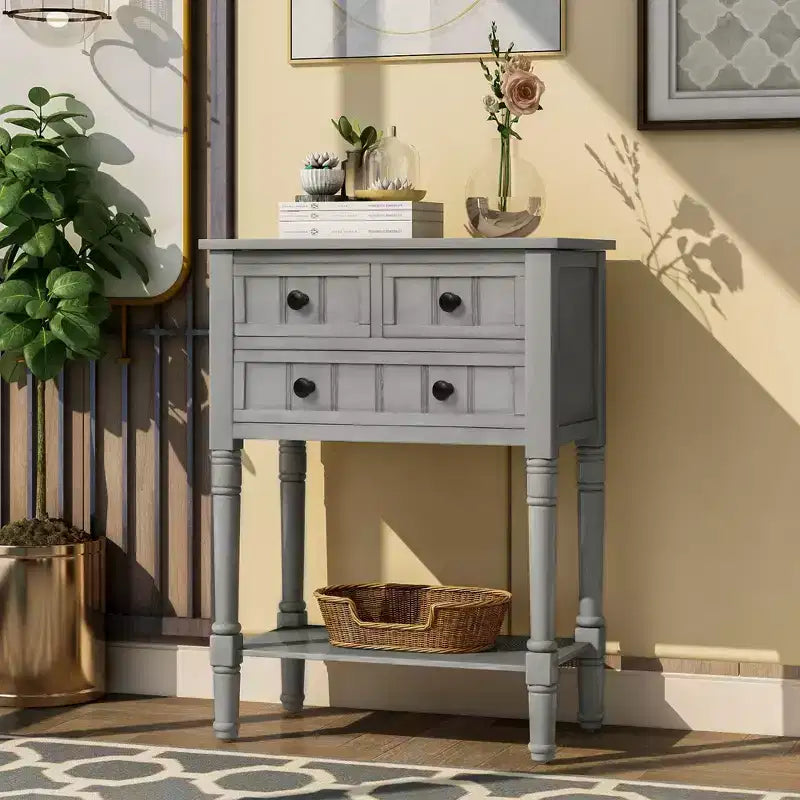 23.7 in. Rectangle Wood Console Table with 3 Drawers