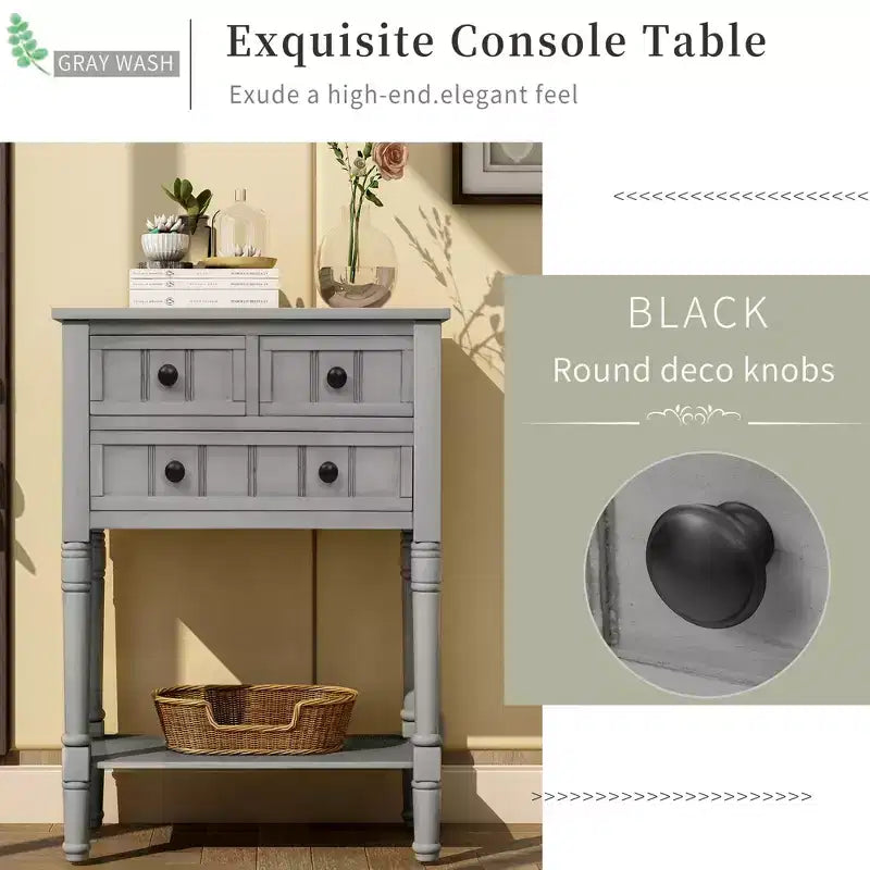 23.7 in. Rectangle Wood Console Table with 3 Drawers