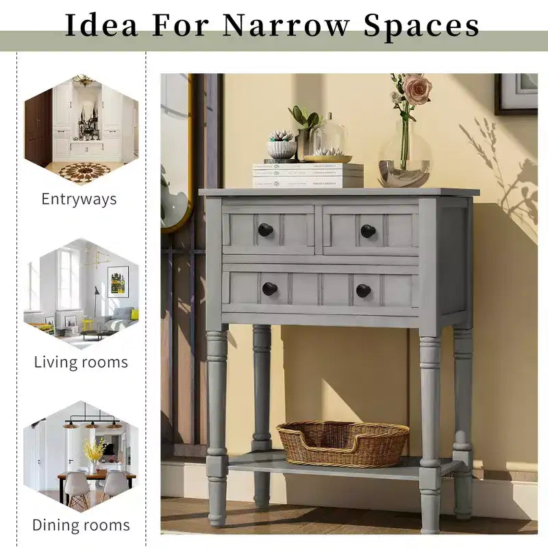 23.7 in. Rectangle Wood Console Table with 3 Drawers