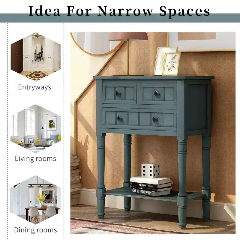 23.7 in. Rectangle Wood Console Table with 3 Drawers