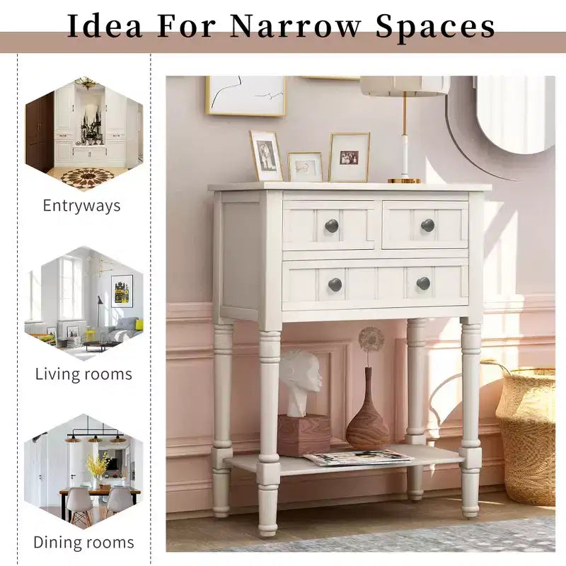 23.7 in. Rectangle Wood Console Table with 3 Drawers