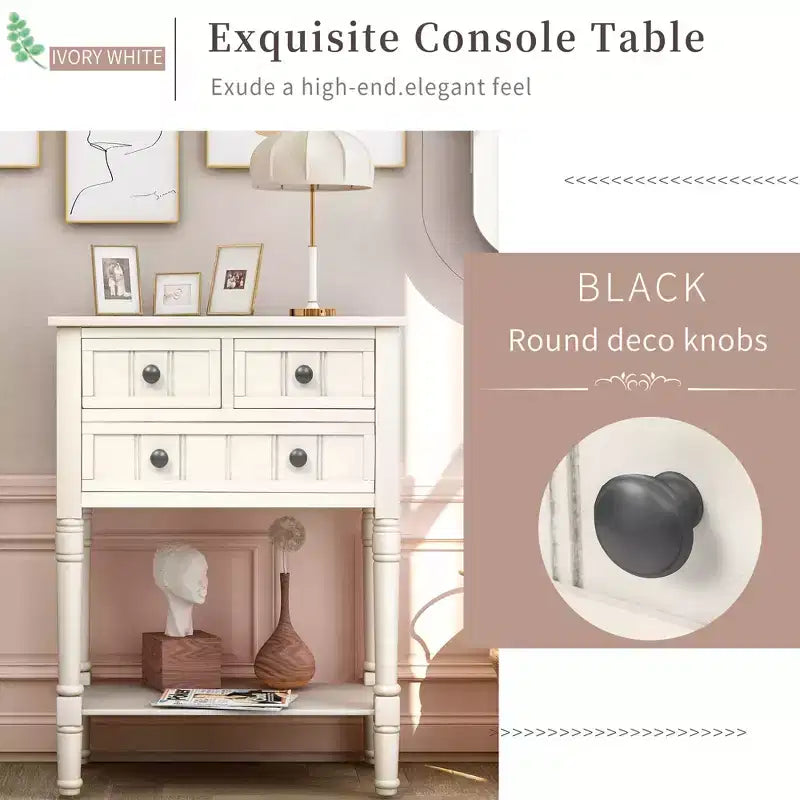 23.7 in. Rectangle Wood Console Table with 3 Drawers