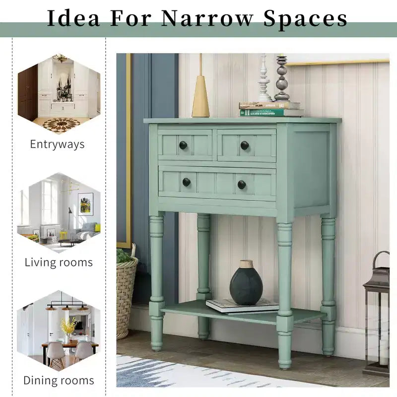 23.7 in. Rectangle Wood Console Table with 3 Drawers