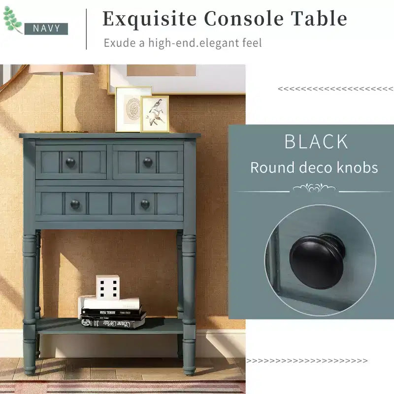 23.7 in. Rectangle Wood Console Table with 3 Drawers