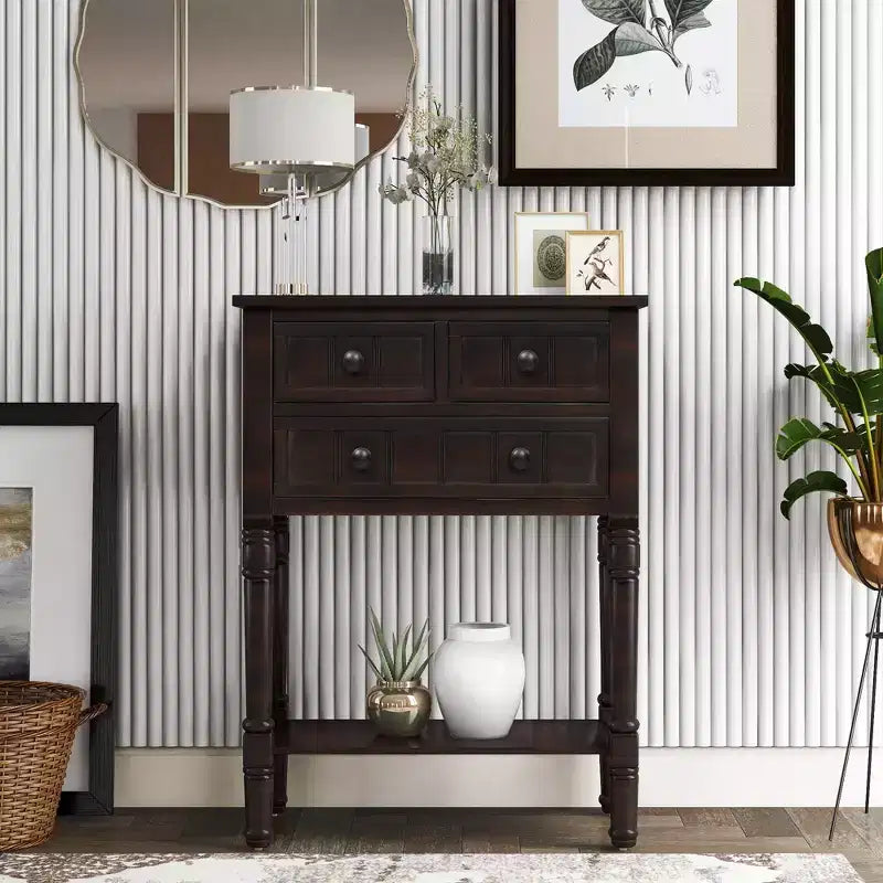 23.7 in. Rectangle Wood Console Table with 3 Drawers