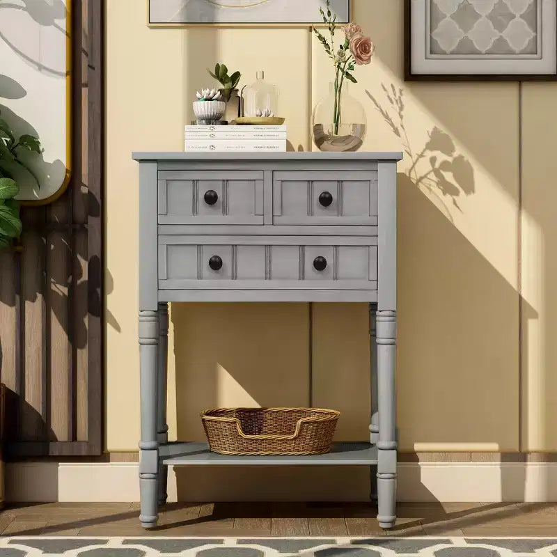 23.7 in. Rectangle Wood Console Table with 3 Drawers