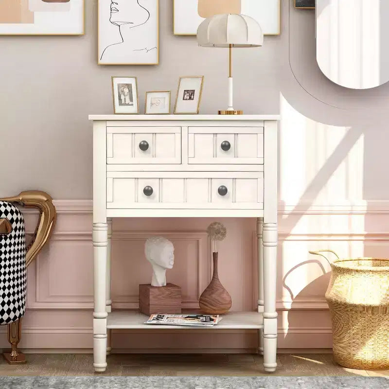 23.7 in. Rectangle Wood Console Table with 3 Drawers