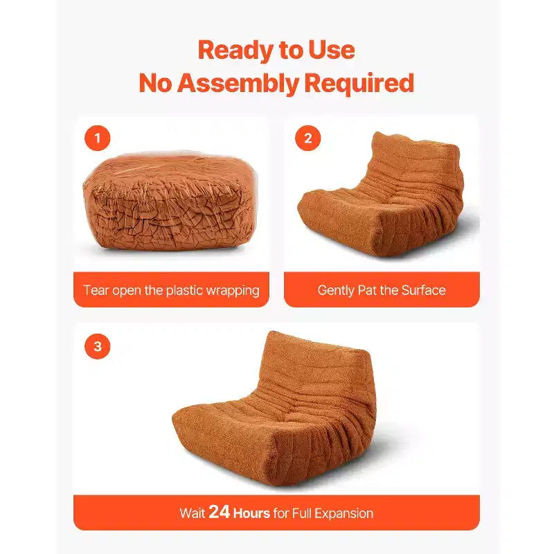 Bean Bag Chair, L-Shaped Bean Bag Chair with Soft Armrests and Storage Pocket, 25D Memory Foam Filled with Soft Teddy Velvet Cover, Brown