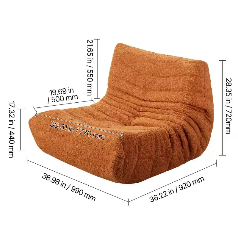 Bean Bag Chair, L-Shaped Bean Bag Chair with Soft Armrests and Storage Pocket, 25D Memory Foam Filled with Soft Teddy Velvet Cover, Brown