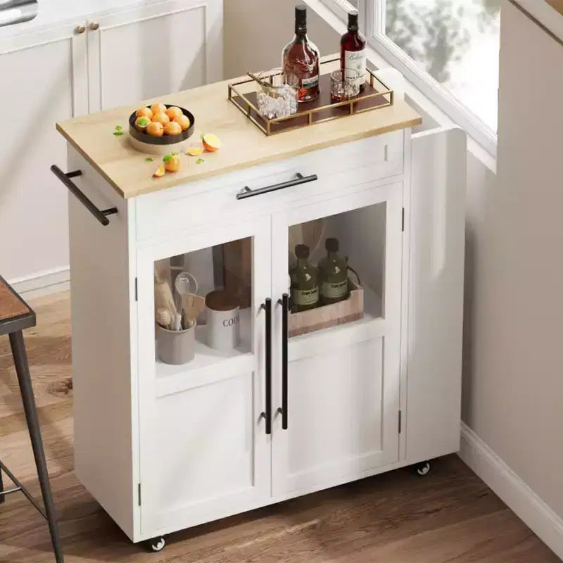Kitchen Island Table On Wheels, Storage Island with Spice Rack and Drawer, Rolling Kitchen Cart On Wheels, for Home, Dining Room, Natural Oak
