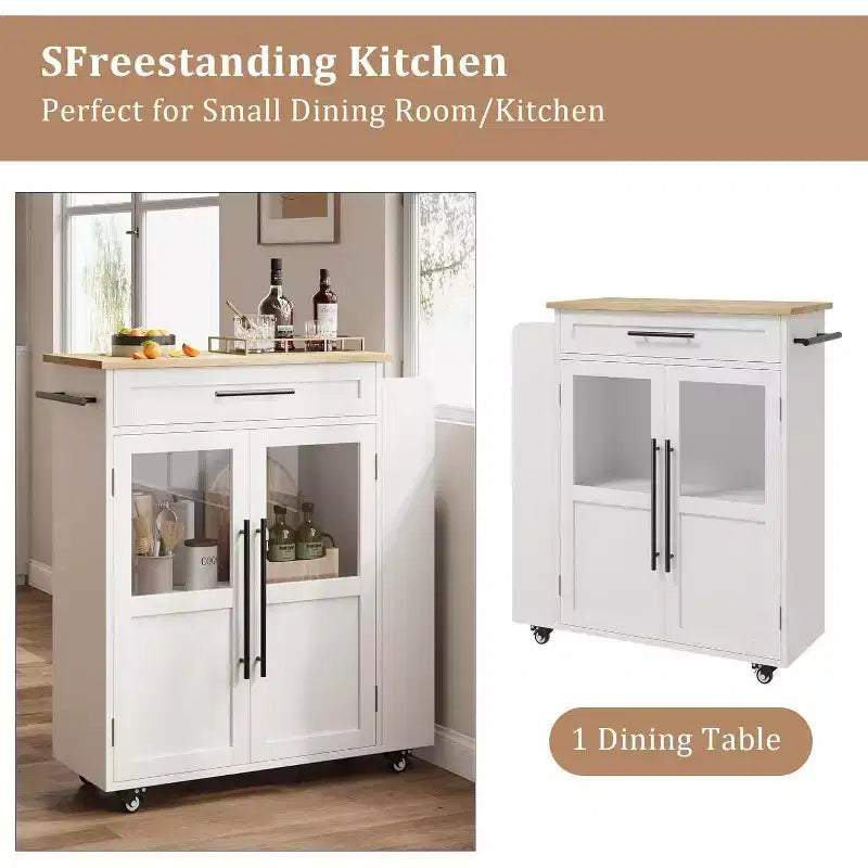Kitchen Island Table On Wheels, Storage Island with Spice Rack and Drawer, Rolling Kitchen Cart On Wheels, for Home, Dining Room, Natural Oak