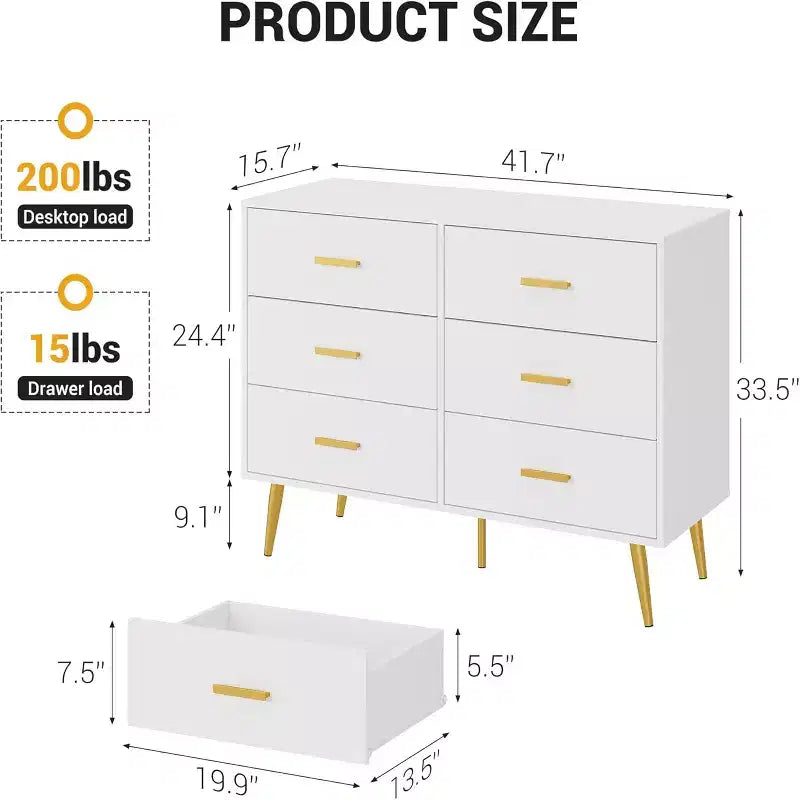 Bedroom wooden dressing table, chest of drawers with metal handles