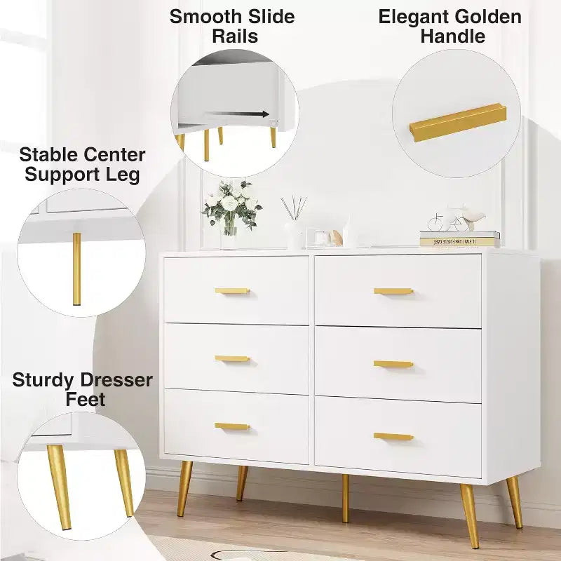 Bedroom wooden dressing table, chest of drawers with metal handles