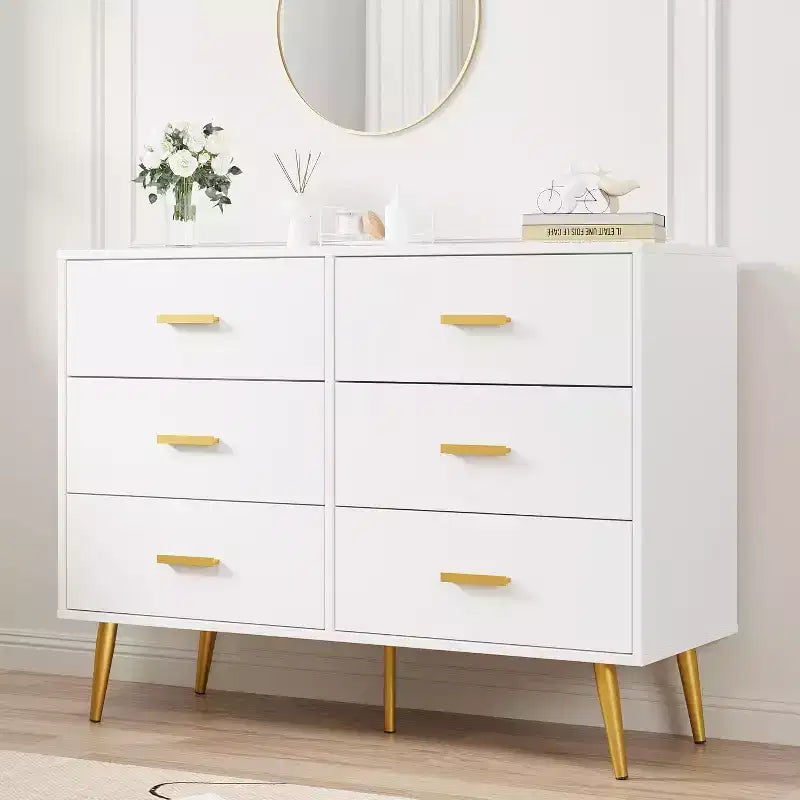 Bedroom wooden dressing table, chest of drawers with metal handles