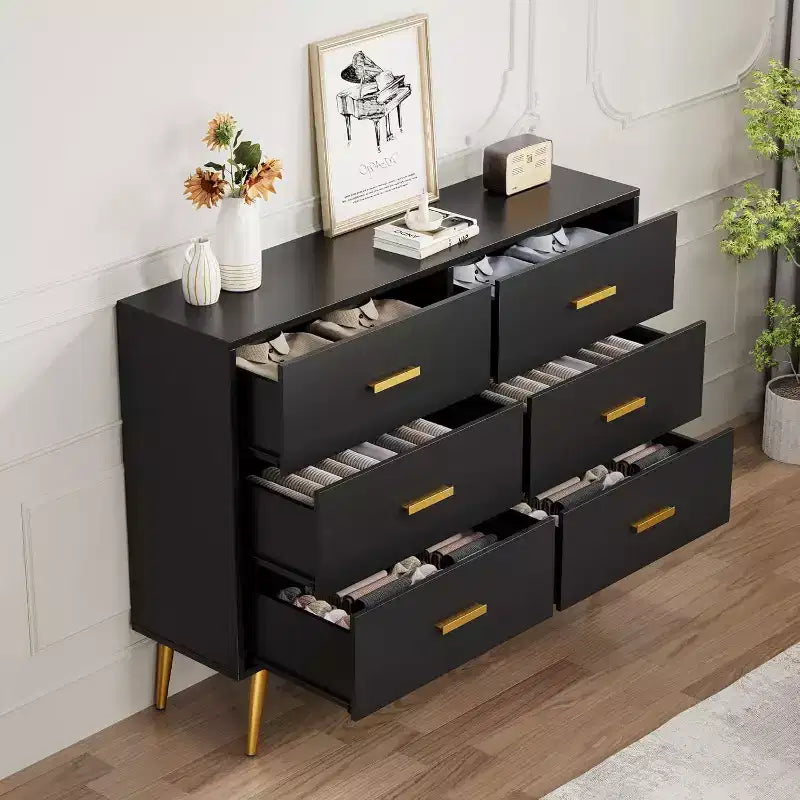 Bedroom wooden dressing table, chest of drawers with metal handles