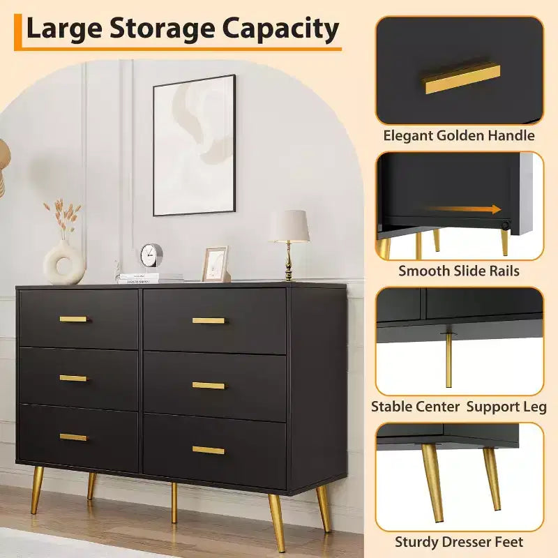 Bedroom wooden dressing table, chest of drawers with metal handles
