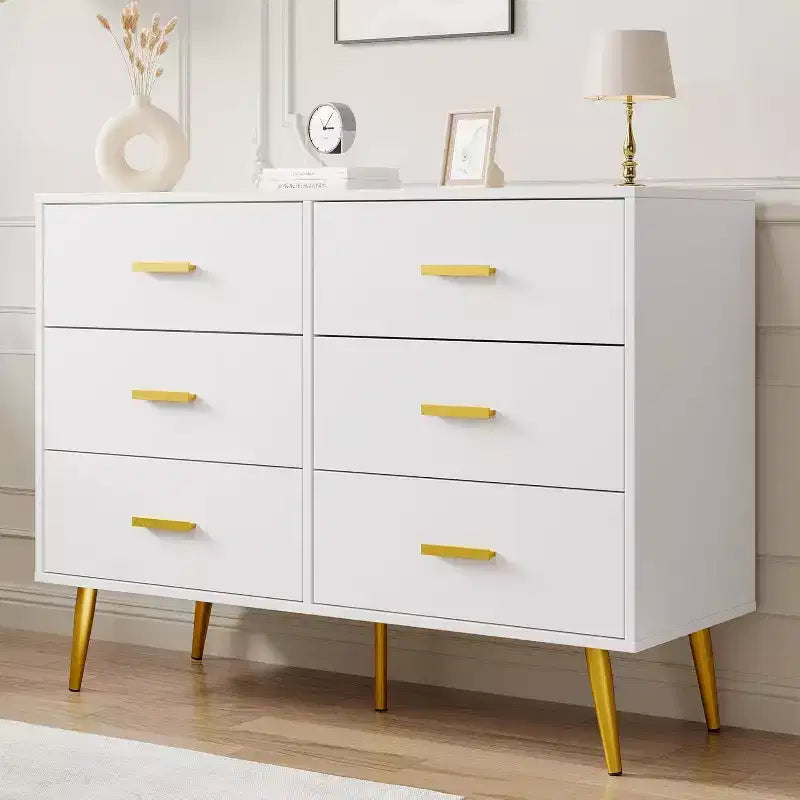 Bedroom wooden dressing table, chest of drawers with metal handles