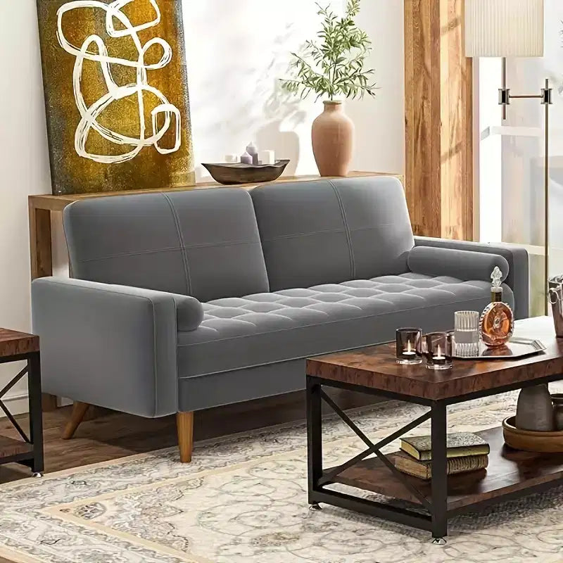 3-seater sofa, 68-inch velvet sofa with velvet cushion and pillow, Mid-century modern sofa, suitable for living room, apartment