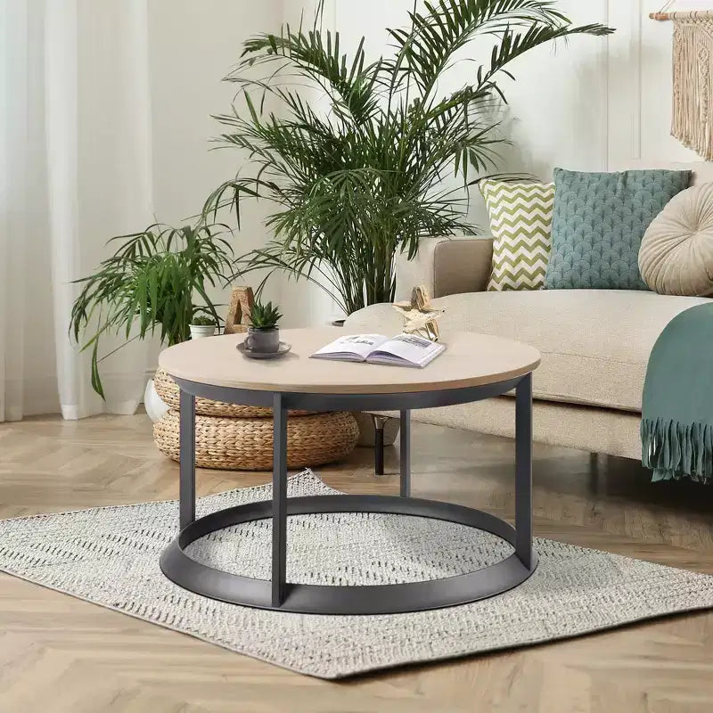 Round Coffee Table Triangular Metal Frame