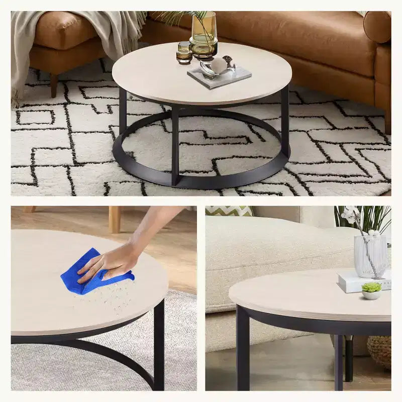 Round Coffee Table Triangular Metal Frame