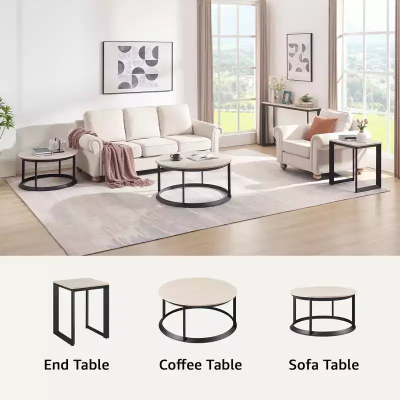 Round Coffee Table Triangular Metal Frame
