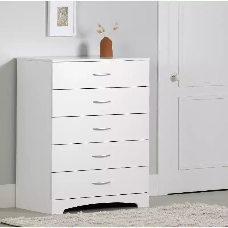 7 in.H Particle Board Vertical Dressers with 5 - Drawers in White Finish