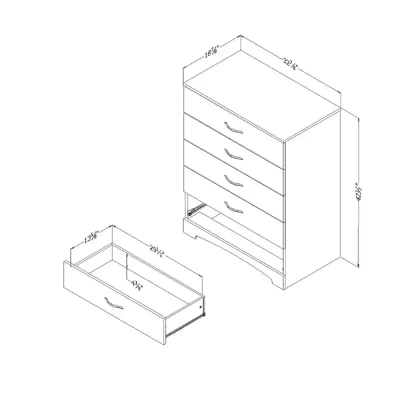 7 in.H Particle Board Vertical Dressers with 5 - Drawers in White Finish