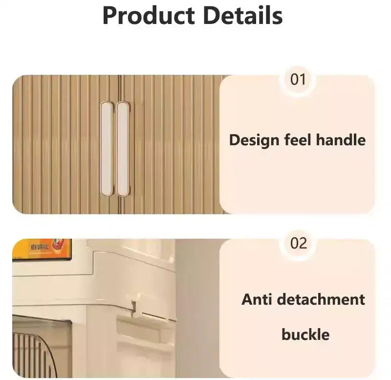 3 Tiers Plastic Folding Storage Cabinets with Magnetic Doors Wheels, Closet Organizers and Storage Containers White for Small Space