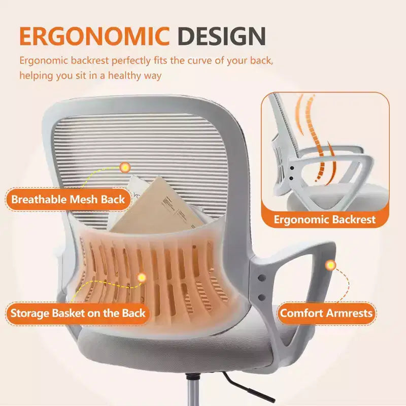 Office Chair Ergonomic for Standing Desk with Adjustable Height Computer Desk Chairs Fixed Handrail Gray