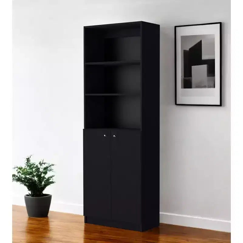 71 Black Five Tier Bookcase with Two doors