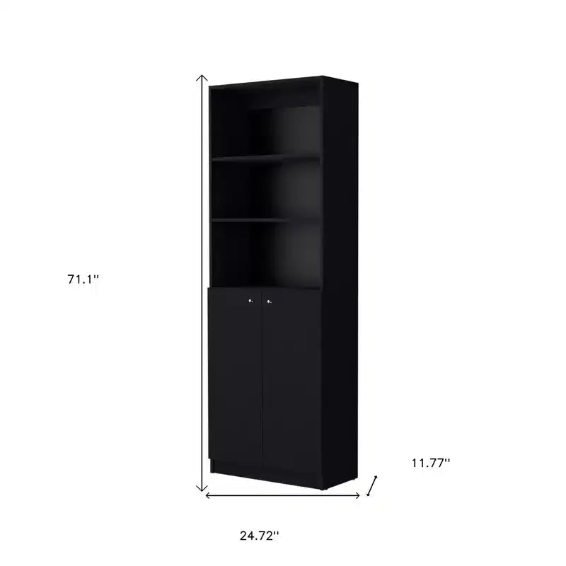 71 Black Five Tier Bookcase with Two doors