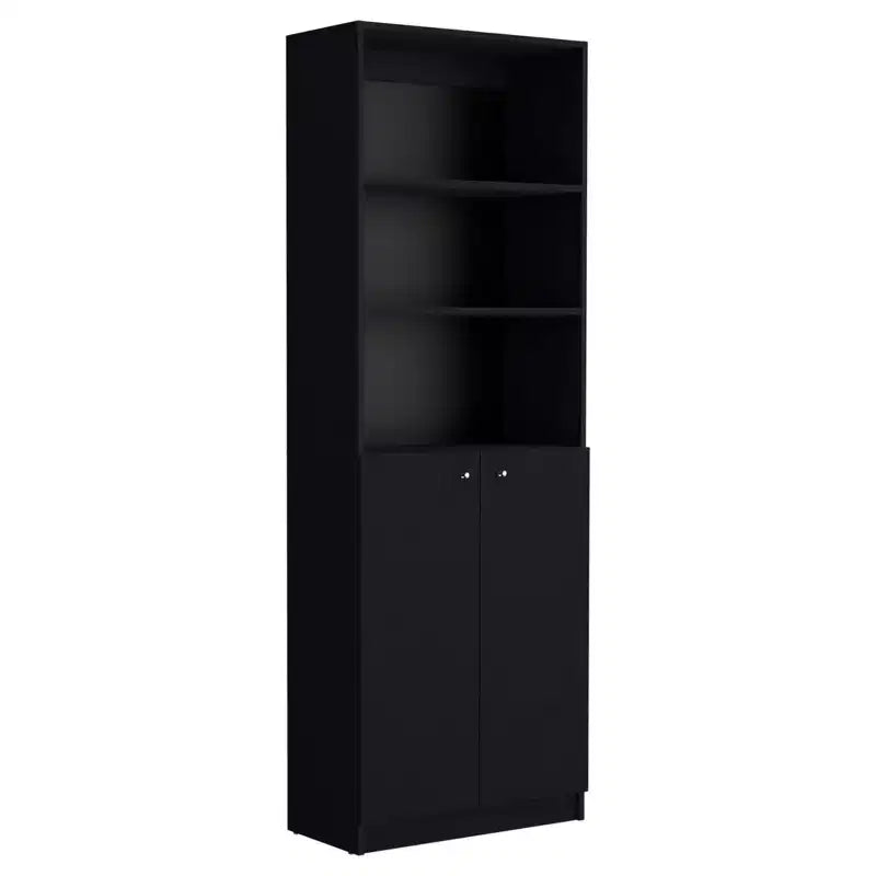 71 Black Five Tier Bookcase with Two doors