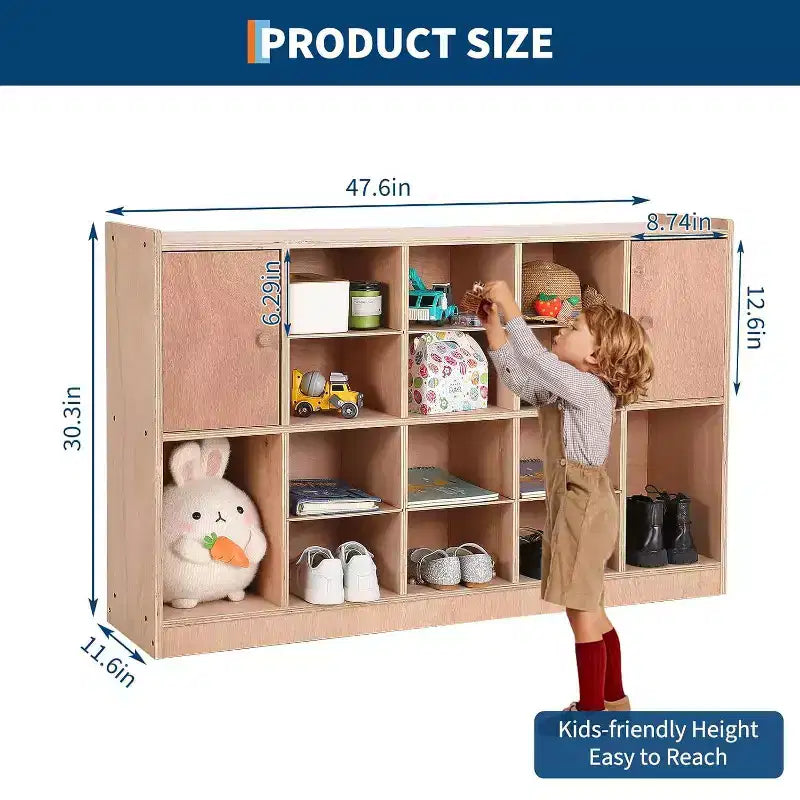 12 Cubbies Storage Organizer with 2 Cabinet Doors Shelf for Kids Toys