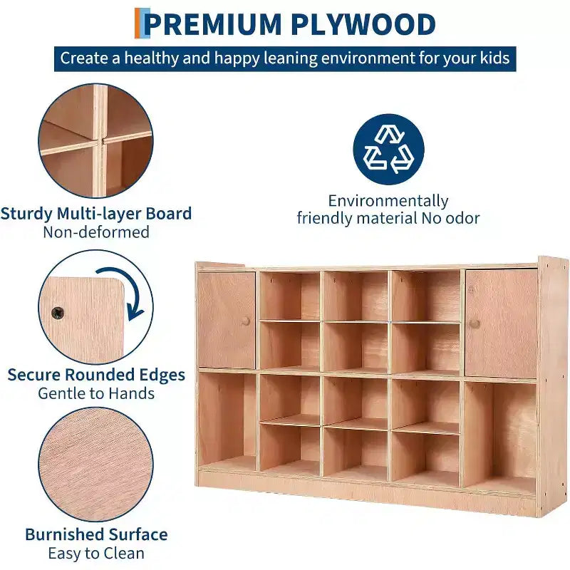 12 Cubbies Storage Organizer with 2 Cabinet Doors Shelf for Kids Toys