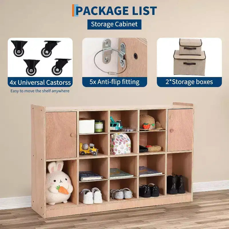 12 Cubbies Storage Organizer with 2 Cabinet Doors Shelf for Kids Toys