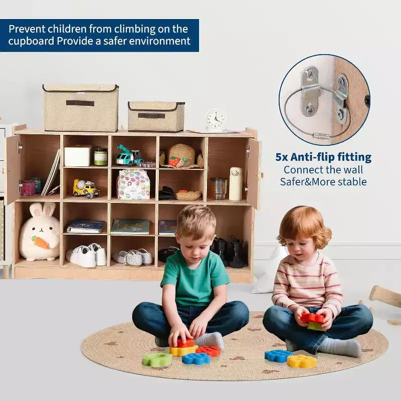 12 Cubbies Storage Organizer with 2 Cabinet Doors Shelf for Kids Toys